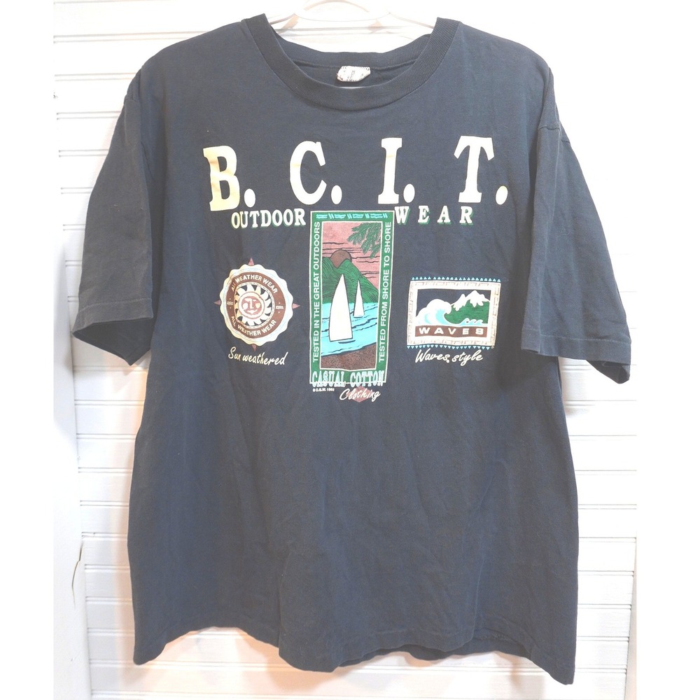 Vintage 1992 Waves T-Shirt Men's Large Boxy Fit BCIT Canadian Graphics West Inc